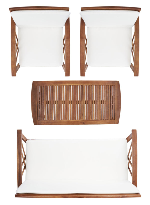 Safavieh FONTANA 4-Piece Outdoor Set - Stylish Acacia Wood Furniture with All-Weather Comfort & Chic Design Natural / Beige PAT7008A