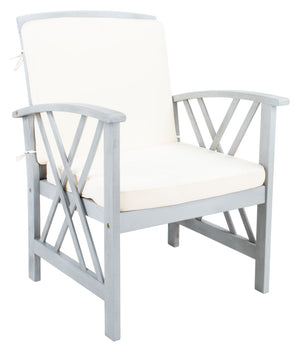 Safavieh FONTANA 4-Piece Outdoor Set - Stylish Acacia Wood Furniture with All-Weather Comfort & Chic Design Grey / Beige PAT7008B