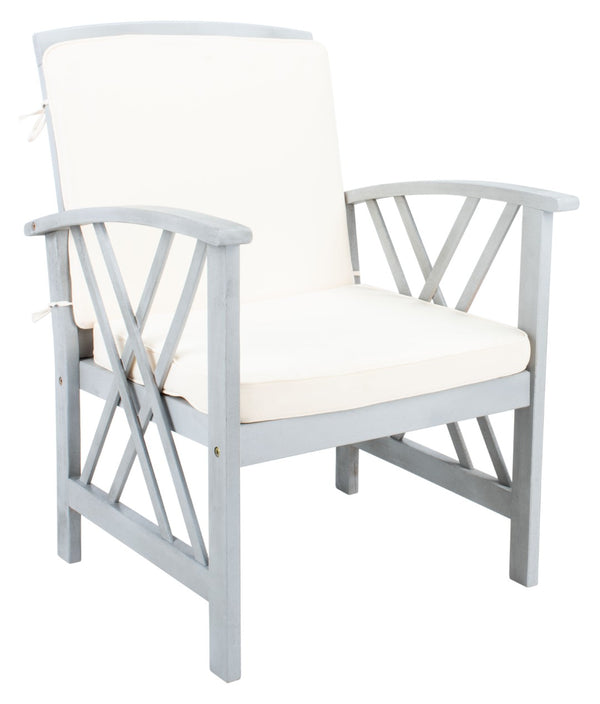 Safavieh FONTANA 4-Piece Outdoor Set - Stylish Acacia Wood Furniture with All-Weather Comfort & Chic Design Grey / Beige PAT7008B