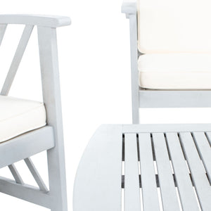 Safavieh FONTANA 4-Piece Outdoor Set - Stylish Acacia Wood Furniture with All-Weather Comfort & Chic Design Grey / Beige PAT7008B