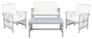 Safavieh FONTANA 4-Piece Outdoor Set - Stylish Acacia Wood Furniture with All-Weather Comfort & Chic Design Grey / Beige PAT7008B