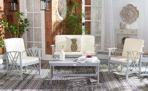 Safavieh FONTANA 4-Piece Outdoor Set - Stylish Acacia Wood Furniture with All-Weather Comfort & Chic Design Grey / Beige PAT7008B