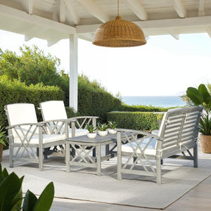 Safavieh FONTANA 4-Piece Outdoor Set - Stylish Acacia Wood Furniture with All-Weather Comfort & Chic Design Grey / Beige PAT7008B