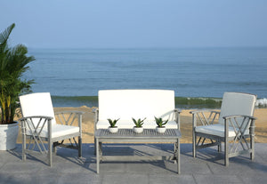 Safavieh FONTANA 4-Piece Outdoor Set - Stylish Acacia Wood Furniture with All-Weather Comfort & Chic Design Grey / Beige PAT7008B