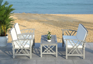 Safavieh FONTANA 4-Piece Outdoor Set - Stylish Acacia Wood Furniture with All-Weather Comfort & Chic Design Grey / Beige PAT7008B