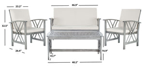 Safavieh FONTANA 4-Piece Outdoor Set - Stylish Acacia Wood Furniture with All-Weather Comfort & Chic Design Grey / Beige PAT7008B