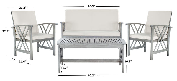 Safavieh FONTANA 4-Piece Outdoor Set - Stylish Acacia Wood Furniture with All-Weather Comfort & Chic Design Grey / Beige PAT7008B