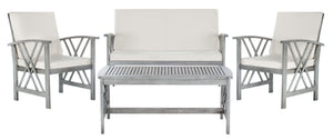 Safavieh FONTANA 4-Piece Outdoor Set - Stylish Acacia Wood Furniture with All-Weather Comfort & Chic Design Grey / Beige PAT7008B