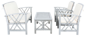 Safavieh FONTANA 4-Piece Outdoor Set - Stylish Acacia Wood Furniture with All-Weather Comfort & Chic Design Grey / Beige PAT7008B