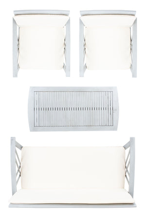 Safavieh FONTANA 4-Piece Outdoor Set - Stylish Acacia Wood Furniture with All-Weather Comfort & Chic Design Grey / Beige PAT7008B
