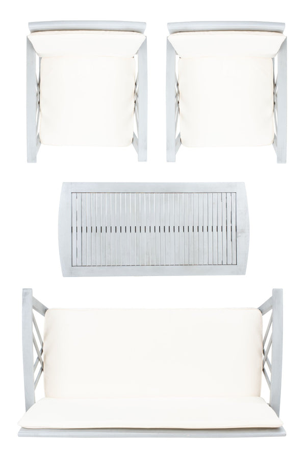 Safavieh FONTANA 4-Piece Outdoor Set - Stylish Acacia Wood Furniture with All-Weather Comfort & Chic Design Grey / Beige PAT7008B