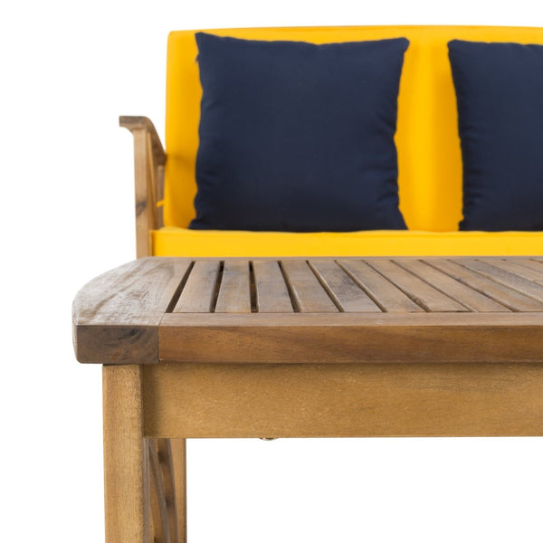 Safavieh FONTANA 4-Piece Outdoor Set - Stylish Acacia Wood Furniture with All-Weather Comfort & Chic Design Natural / Ylw + Solid P PAT7008D