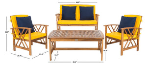 Safavieh FONTANA 4-Piece Outdoor Set - Stylish Acacia Wood Furniture with All-Weather Comfort & Chic Design Natural / Ylw + Solid P PAT7008D