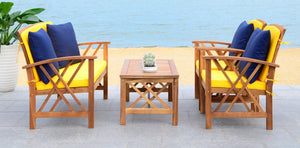 Safavieh FONTANA 4-Piece Outdoor Set - Stylish Acacia Wood Furniture with All-Weather Comfort & Chic Design Natural / Ylw + Solid P PAT7008D