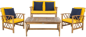Safavieh FONTANA 4-Piece Outdoor Set - Stylish Acacia Wood Furniture with All-Weather Comfort & Chic Design Natural / Ylw + Solid P PAT7008D