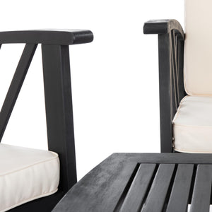 Safavieh FONTANA 4-Piece Outdoor Set - Stylish Acacia Wood Furniture with All-Weather Comfort & Chic Design Black / Beige PAT7008E