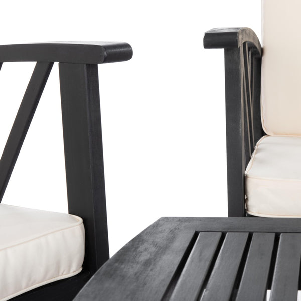 Safavieh FONTANA 4-Piece Outdoor Set - Stylish Acacia Wood Furniture with All-Weather Comfort & Chic Design Black / Beige PAT7008E