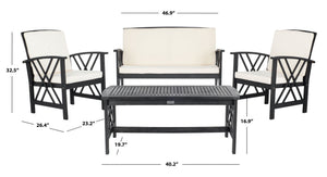 Safavieh FONTANA 4-Piece Outdoor Set - Stylish Acacia Wood Furniture with All-Weather Comfort & Chic Design Black / Beige PAT7008E