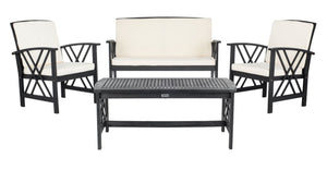 Safavieh FONTANA 4-Piece Outdoor Set - Stylish Acacia Wood Furniture with All-Weather Comfort & Chic Design Black / Beige PAT7008E