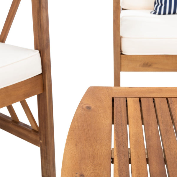 Safavieh FONTANA 4-Piece Outdoor Set - Stylish Acacia Wood Furniture with All-Weather Comfort & Chic Design Natural / Bge + Thn Stp P PAT7008F