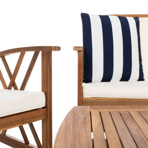 Safavieh FONTANA 4-Piece Outdoor Set - Stylish Acacia Wood Furniture with All-Weather Comfort & Chic Design Natural / Bge + Thk Stp P PAT7008G