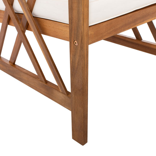 Safavieh FONTANA 4-Piece Outdoor Set - Stylish Acacia Wood Furniture with All-Weather Comfort & Chic Design Natural / Bge + Thk Stp P PAT7008G