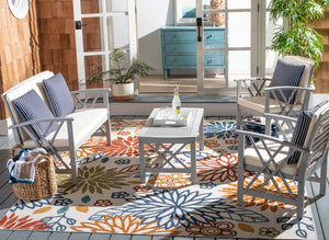 Safavieh FONTANA 4-Piece Outdoor Set - Stylish Acacia Wood Furniture with All-Weather Comfort & Chic Design Grey / Bge + Thn Stp P PAT7008H