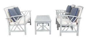 Safavieh FONTANA 4-Piece Outdoor Set - Stylish Acacia Wood Furniture with All-Weather Comfort & Chic Design Grey / Bge + Thn Stp P PAT7008H
