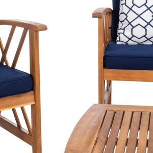 Safavieh FONTANA 4-Piece Outdoor Set - Stylish Acacia Wood Furniture with All-Weather Comfort & Chic Design Natural / Nvy + Trellis P PAT7008J