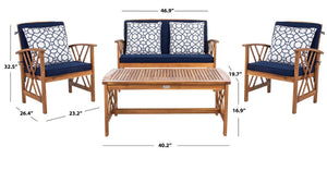 Safavieh FONTANA 4-Piece Outdoor Set - Stylish Acacia Wood Furniture with All-Weather Comfort & Chic Design Natural / Nvy + Trellis P PAT7008J