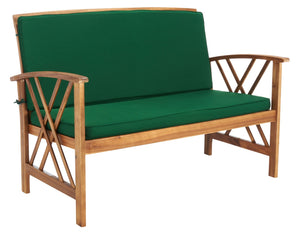 Safavieh FONTANA 4-Piece Outdoor Set - Stylish Acacia Wood Furniture with All-Weather Comfort & Chic Design Natural / Green PAT7008N