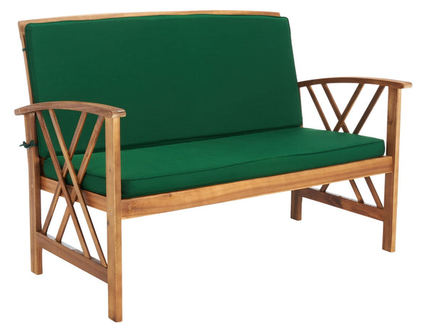 Safavieh FONTANA 4-Piece Outdoor Set - Stylish Acacia Wood Furniture with All-Weather Comfort & Chic Design Natural / Green PAT7008N