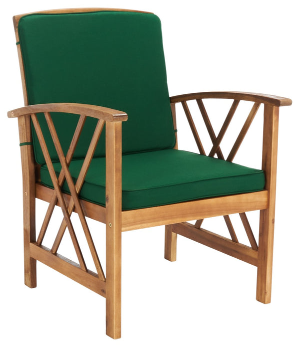 Safavieh FONTANA 4-Piece Outdoor Set - Stylish Acacia Wood Furniture with All-Weather Comfort & Chic Design Natural / Green PAT7008N