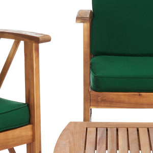 Safavieh FONTANA 4-Piece Outdoor Set - Stylish Acacia Wood Furniture with All-Weather Comfort & Chic Design Natural / Green PAT7008N