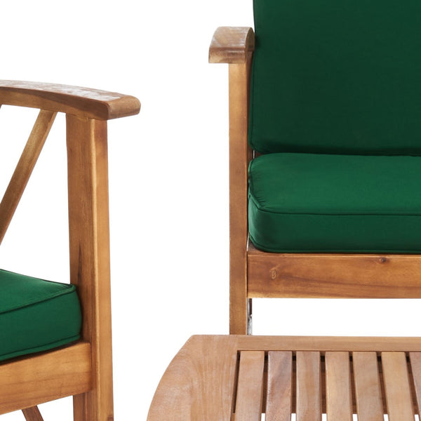 Safavieh FONTANA 4-Piece Outdoor Set - Stylish Acacia Wood Furniture with All-Weather Comfort & Chic Design Natural / Green PAT7008N