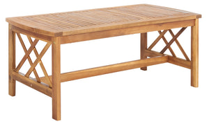 Safavieh FONTANA 4-Piece Outdoor Set - Stylish Acacia Wood Furniture with All-Weather Comfort & Chic Design Natural / Green PAT7008N