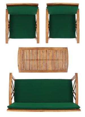 Safavieh FONTANA 4-Piece Outdoor Set - Stylish Acacia Wood Furniture with All-Weather Comfort & Chic Design Natural / Green PAT7008N
