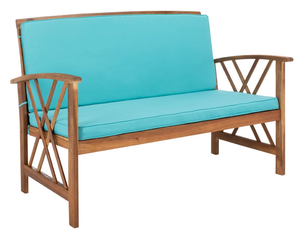 Safavieh FONTANA 4-Piece Outdoor Set - Stylish Acacia Wood Furniture with All-Weather Comfort & Chic Design Natural / Aqua PAT7008Q