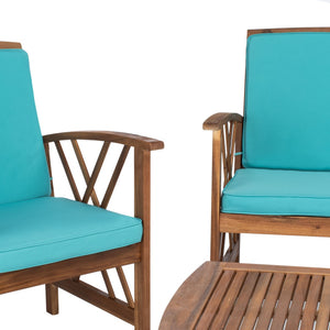 Safavieh FONTANA 4-Piece Outdoor Set - Stylish Acacia Wood Furniture with All-Weather Comfort & Chic Design Natural / Aqua PAT7008Q