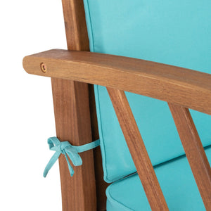 Safavieh FONTANA 4-Piece Outdoor Set - Stylish Acacia Wood Furniture with All-Weather Comfort & Chic Design Natural / Aqua PAT7008Q