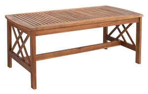 Safavieh FONTANA 4-Piece Outdoor Set - Stylish Acacia Wood Furniture with All-Weather Comfort & Chic Design Natural / Aqua PAT7008Q