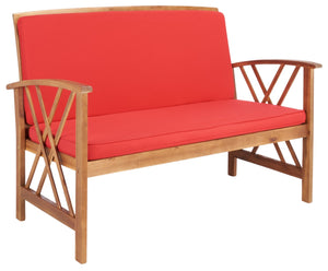 Safavieh FONTANA 4-Piece Outdoor Set - Stylish Acacia Wood Furniture with All-Weather Comfort & Chic Design Natural / Red PAT7008R