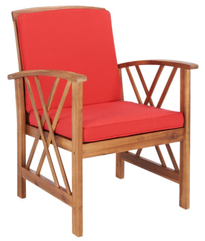 Safavieh FONTANA 4-Piece Outdoor Set - Stylish Acacia Wood Furniture with All-Weather Comfort & Chic Design Natural / Red PAT7008R