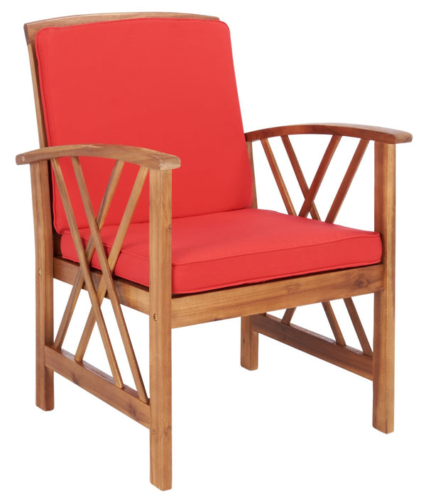 Safavieh FONTANA 4-Piece Outdoor Set - Stylish Acacia Wood Furniture with All-Weather Comfort & Chic Design Natural / Red PAT7008R