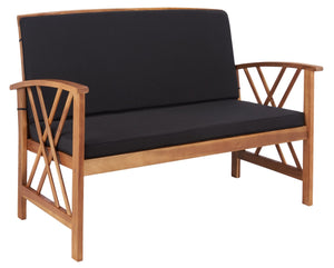 Safavieh FONTANA 4-Piece Outdoor Set - Stylish Acacia Wood Furniture with All-Weather Comfort & Chic Design Natural / Black PAT7008X