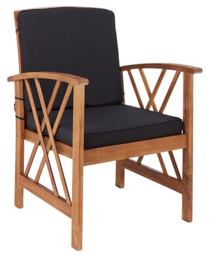 Safavieh FONTANA 4-Piece Outdoor Set - Stylish Acacia Wood Furniture with All-Weather Comfort & Chic Design Natural / Black PAT7008X