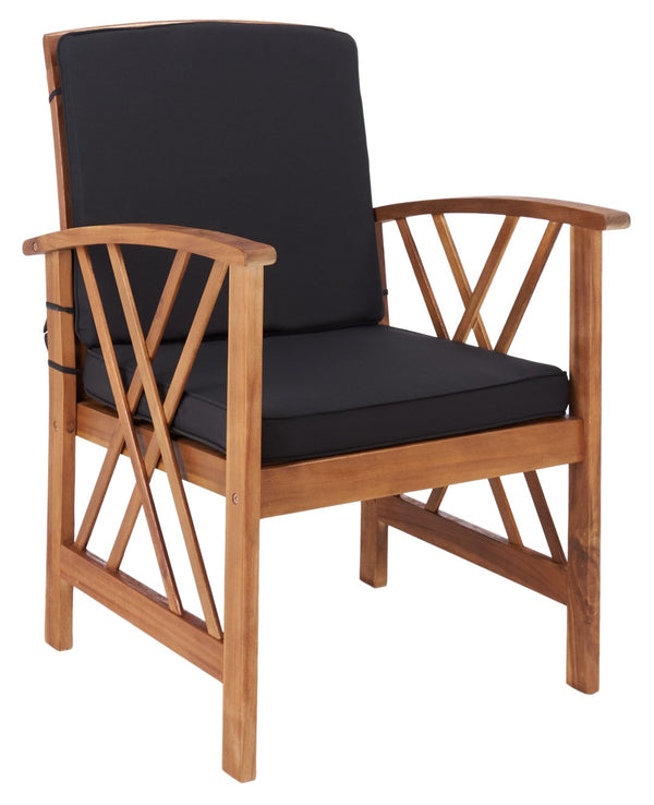 Safavieh FONTANA 4-Piece Outdoor Set - Stylish Acacia Wood Furniture with All-Weather Comfort & Chic Design Natural / Black PAT7008X