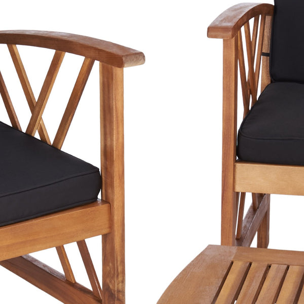 Safavieh FONTANA 4-Piece Outdoor Set - Stylish Acacia Wood Furniture with All-Weather Comfort & Chic Design Natural / Black PAT7008X