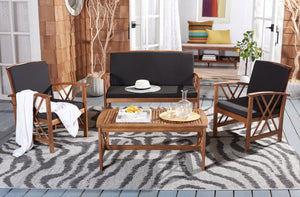 Safavieh FONTANA 4-Piece Outdoor Set - Stylish Acacia Wood Furniture with All-Weather Comfort & Chic Design Natural / Black PAT7008X