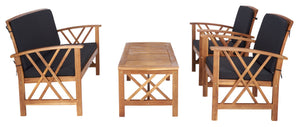 Safavieh FONTANA 4-Piece Outdoor Set - Stylish Acacia Wood Furniture with All-Weather Comfort & Chic Design Natural / Black PAT7008X